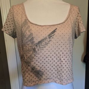 Coral Polka Dot Crop Top With Bird Detail